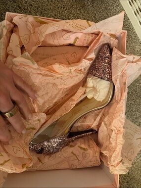 Too Faced Rose Pink Glitter Pointed-Toe Stiletto Pumps